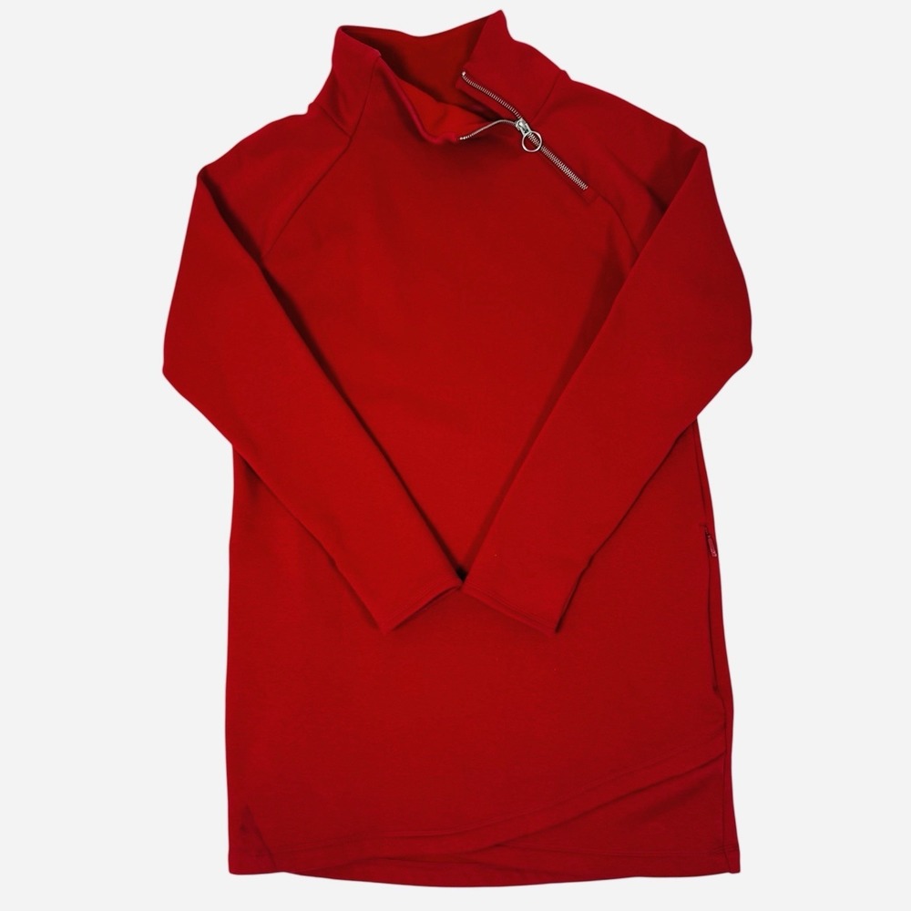 Athleta Cozy Karma Asym Tunic Sweatshirt Dress Womens Small Red‎ Long Sleeve